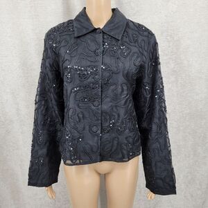 Tunique Nights Vintage Black Silk Sequin Embroidered Jacket Women's Medium
